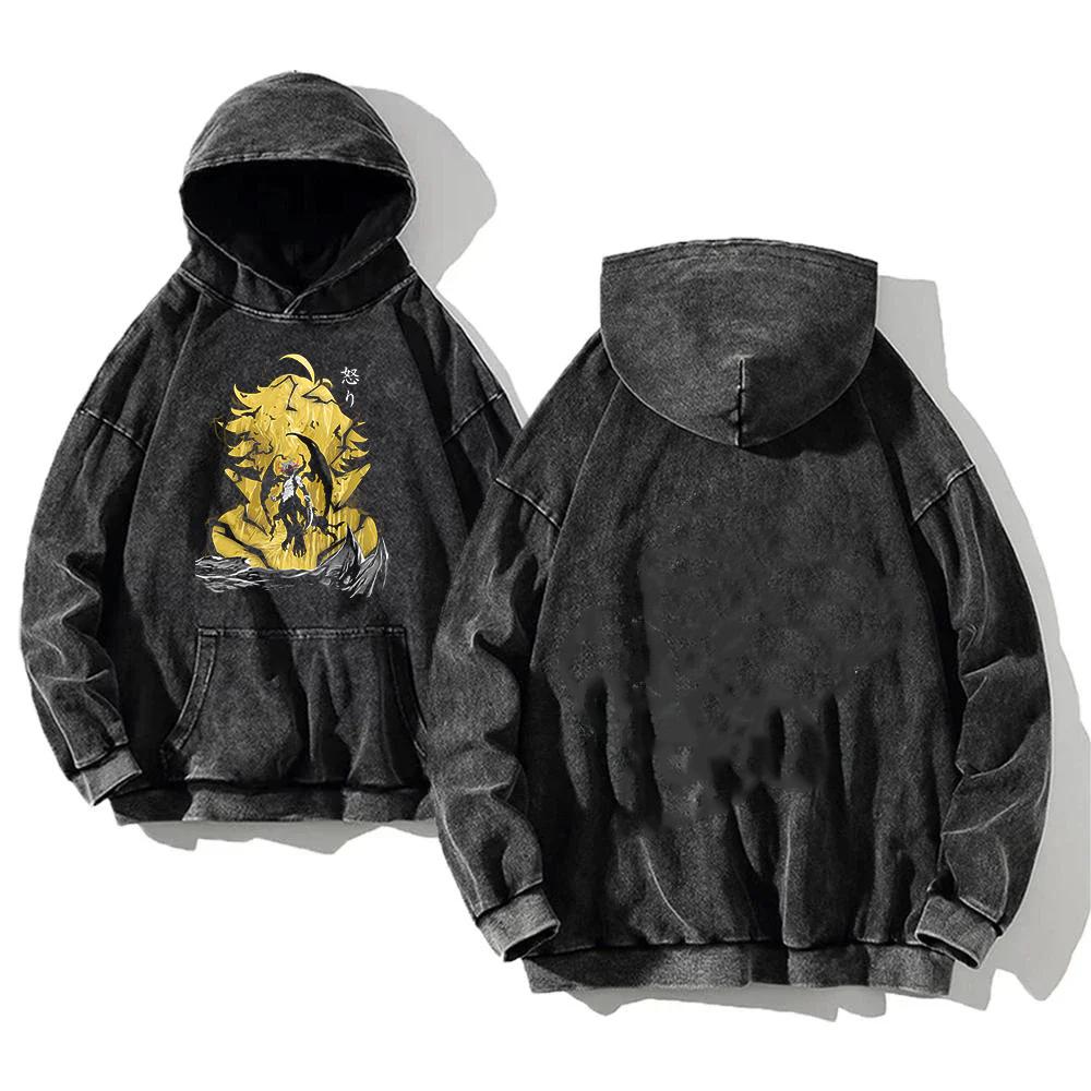 Manga The Seven Deadly Sins Graphic Hoodies Meliodas Vintage Washed Oversized Sweatshirt Long Sleeves Cotton Men Women Clothing