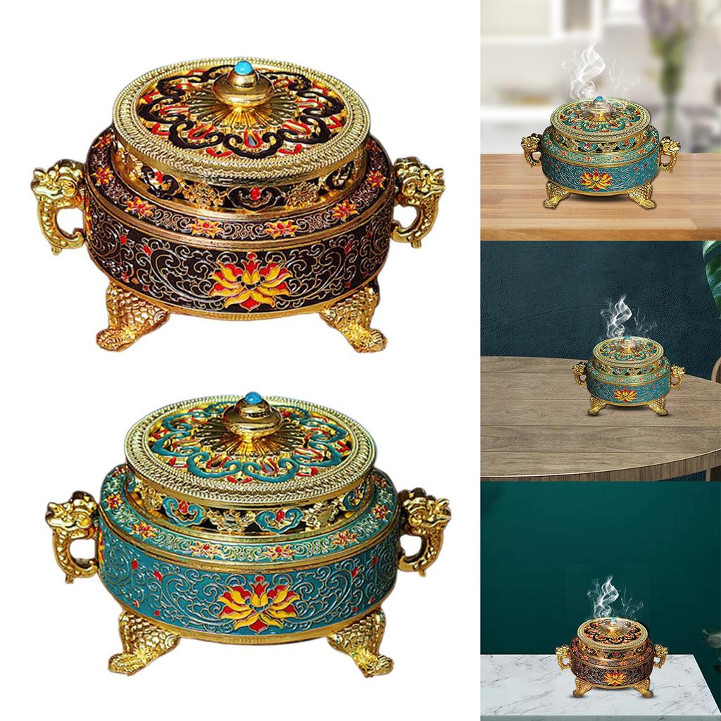 Copper Color Lotus Incense Stick Burner Holder Feng Shui Scented Censer Tray for Teahouse Meditation