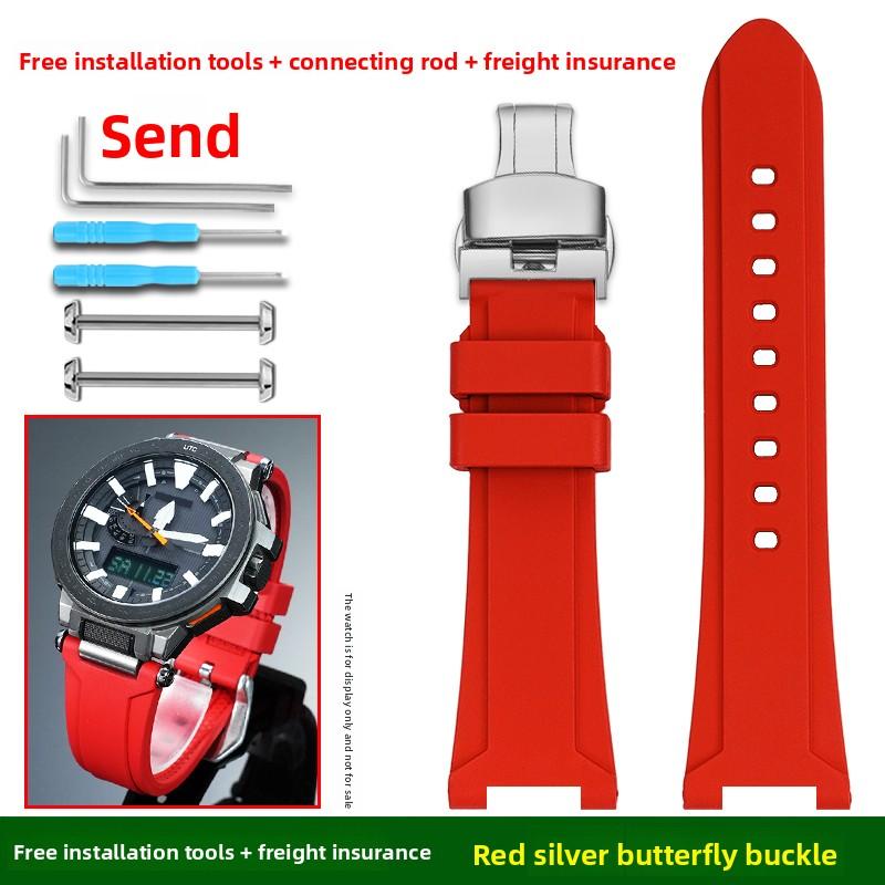 Soft FKM strap For Casio PROTREK series PRX-8000T/YT PRX-8001YT watch band Men fluororubber bracelet wristband watch Accessories