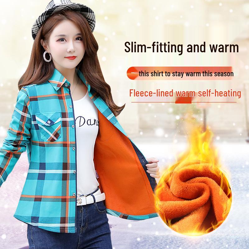 

Женская клетчатая рубашка на флисовой подкладке, с длинным рукавом, теплая, приталенного силуэта, большого размера, в корейском стиле для осени и зимы. XXXL