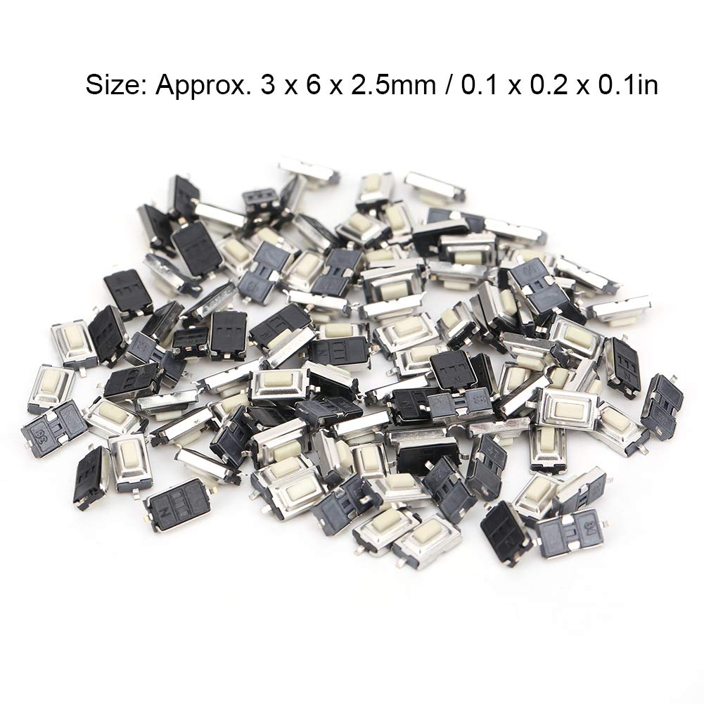 100Pcs Tactile Push Button Switch, SMD DIP 2 Pin Micro Momentary Tact Switch, 3mm x 6mm x 2.5mm for Phone GPS MP3 MP4 DIY Electronic