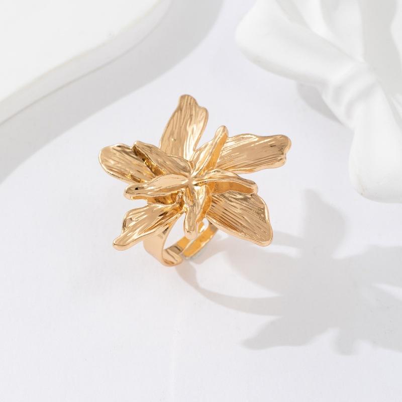 Personalized Design Women's Double Layered Large Flower Earrings Trendy Punk Party Adjustable Ring Fashion Jewelry Gifts