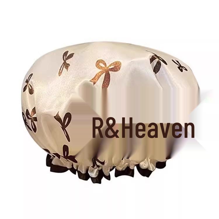 Double-Layer Waterproof Shower Cap for Women - Bath, Anti-Wet, Kitchen Oil Fume, and Thickened Dry Hair Protection.