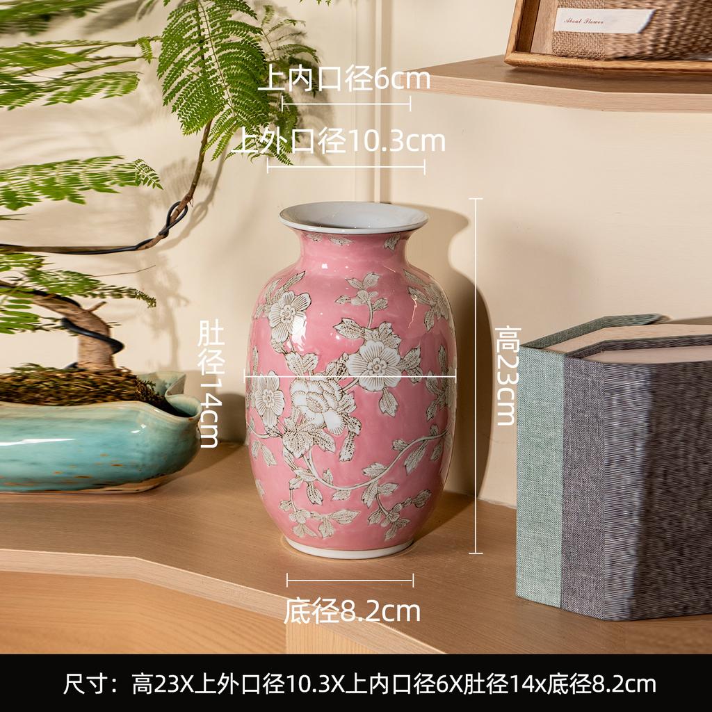 Chinese Blue and White Porcelain Ceramic Vase Colored Handmade Rose Ceramic Jar Flower Vase Flowerpot Home Decoration
