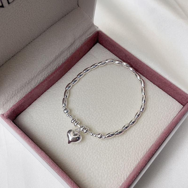 2023 Handmade 925 Sterling Silver Heart & Bead Bracelet for Women