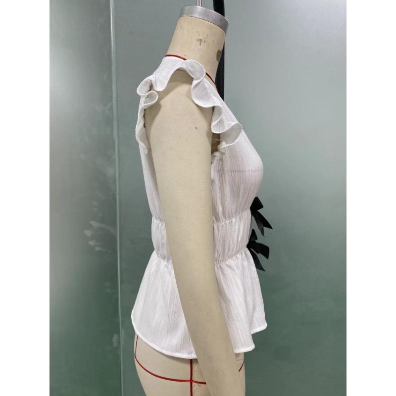 Vacation Style Short Sleeved Shirts Bow Cardigan Women’s Blouses & Shirts