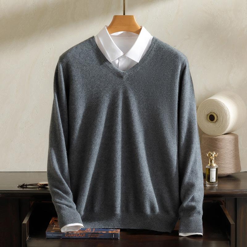 100% Pure Cashmere Shirt New V-Neck Pullover Sweater Long Sleeve Knitting
