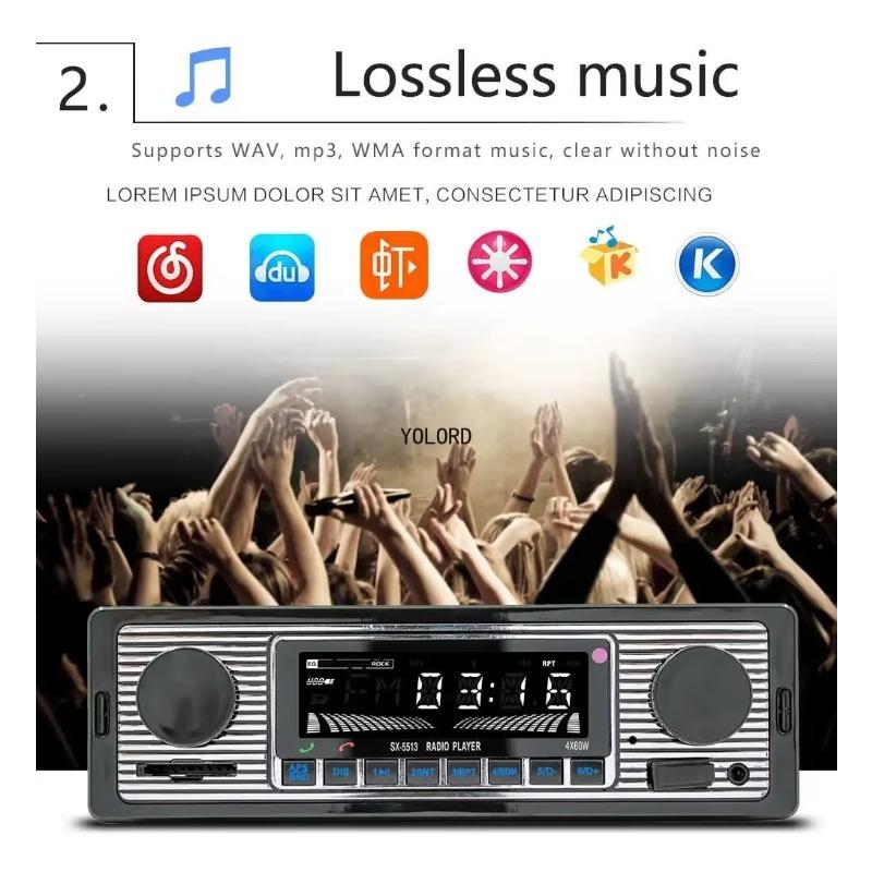 Bluetooth Car Radio Vintage Dual Knob MP3 Player FM Tuner Stereo USB AUX Classic Car Retro Audio Receiver Speaker Accessories