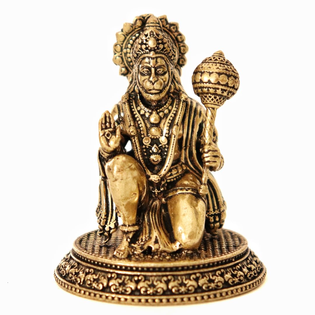 Pure Brass Hanuman Murti, Sankat Mochan, Baa Ji Hanuman Sitting Idol - 2.5 Inch