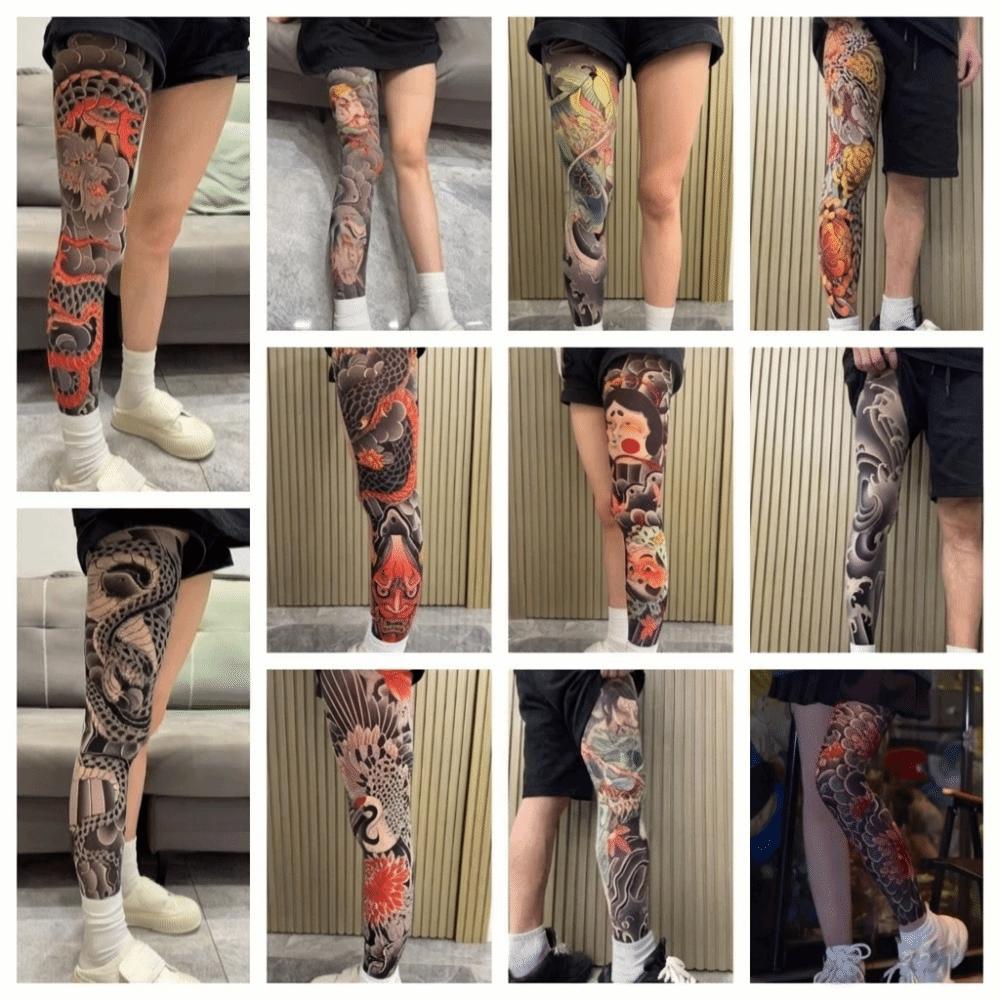 1 Paar Atmungsaktive Tattoo-Socken Japanischer Stil Ganzbein-Strumpf Herren Sonnenschutzsocken Angeln