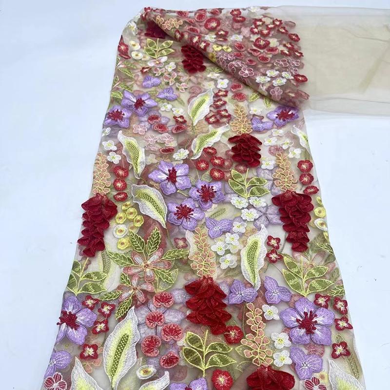 

1 Yards 3D Floral Lace Embroidery Fabric Flower Embroidery Mesh Colorful Thread Fabric For Sewing Wedding Evening Dress 1Yard