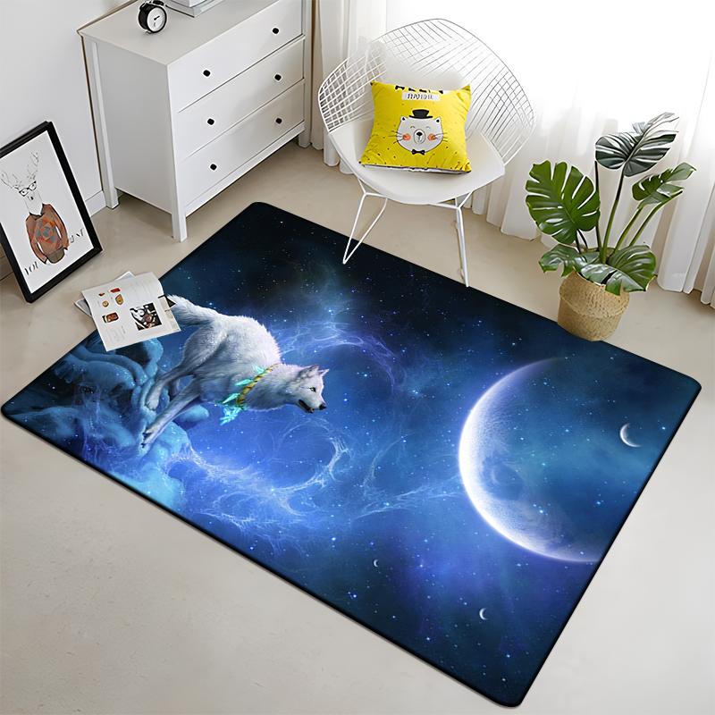 

3D Wolf Carpet Forest Moon Night Floor Mats for Living Room Bedroom Entrance Door Mat Rug Non-slip Chair Mats Bathroom Carpet 40x60cm 16x24 inch