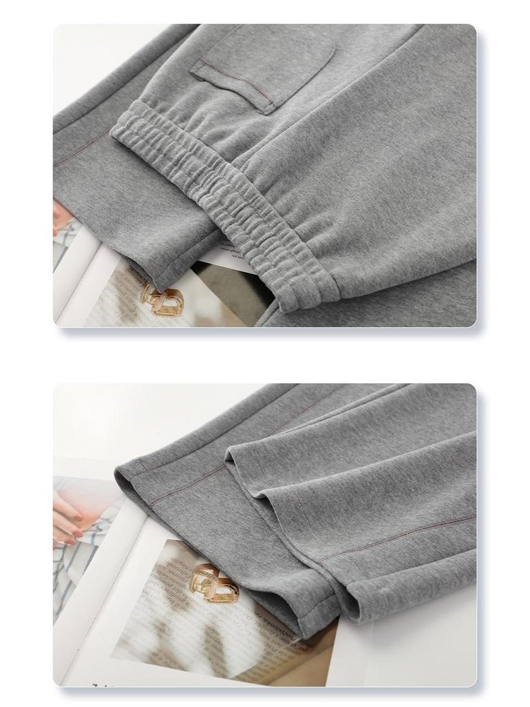 Women's Gray Scimitar High-Waisted Wide-Leg Sweatpants, 2025 Spring/Autumn Collection - Slimming, Loose, Straight-Leg Casual Sports.