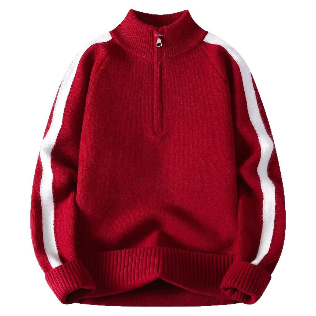 Men's Casual Zipper Stand Collar Sweater - Loose, Thick Knit for Autumn/Winter