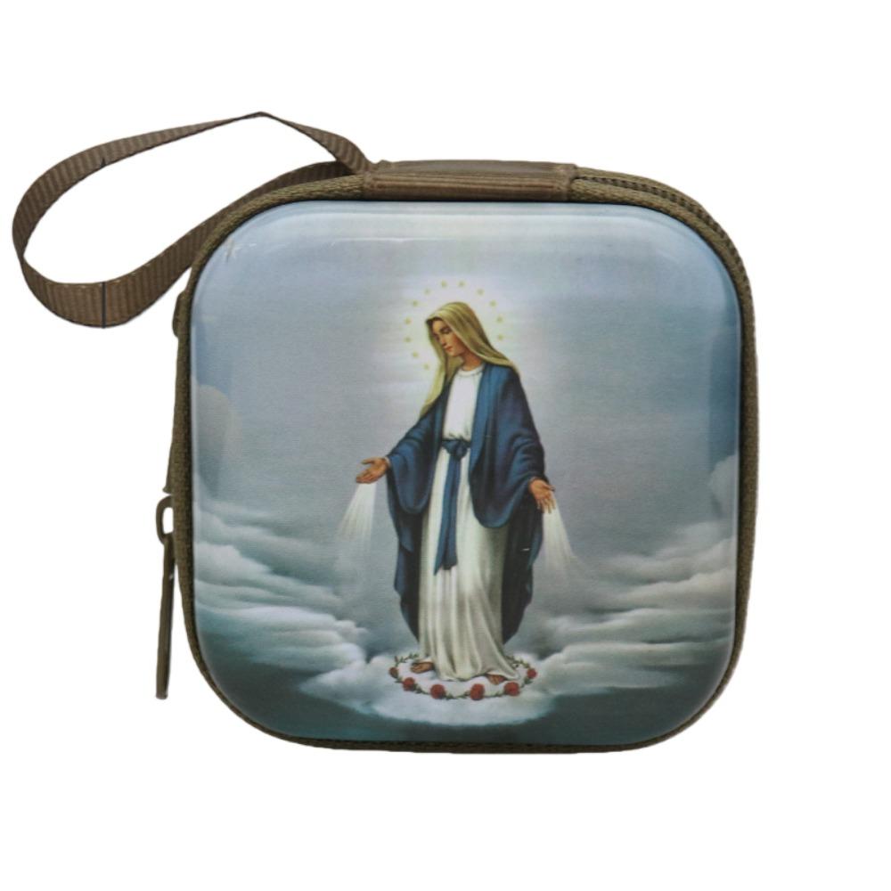

Virgin Mary Prayer Rosary Storage Bag 7x7cm Iron Artwork Religious Jewelry Box Elegant Cartoon Prayer Kit Religious Articles