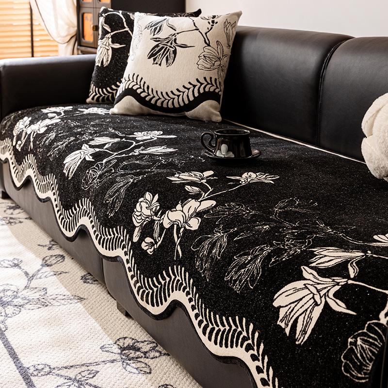 French Retro Style  New Sofa Cushion Cover Cloth Universal In All Seasons, Advanced Sense Fixed Non-Slip Straight Row Seat Cushion