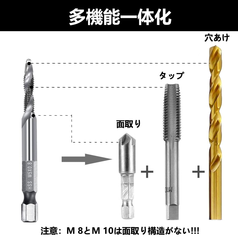 Kimlonton Drill Tap, Tap Drill Set, Spiral Tap, HSS Steel, Hexagonal Shaft, Multi-functional Integrated
