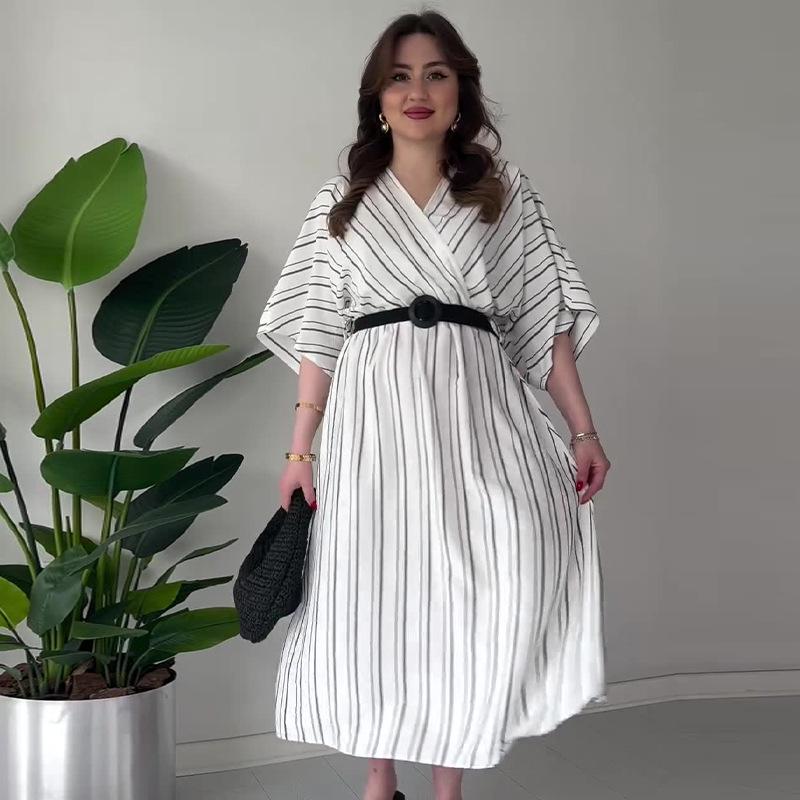 2024 Summer Women's Striped V-neck Loose Comfortable Dress
