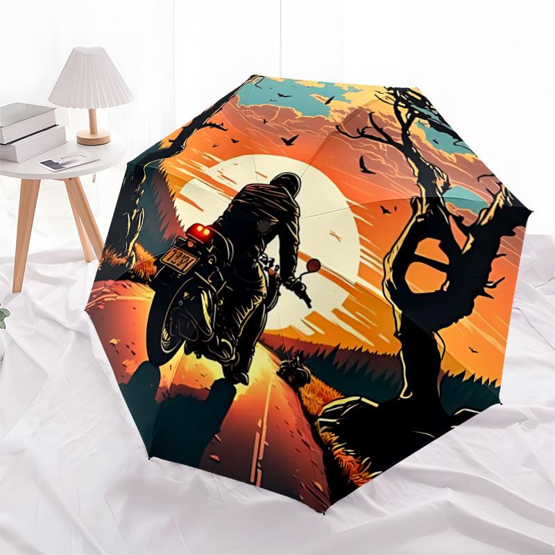 1PC Motorcycle Sunset Automatic Opening And Closing, Sturdy Iron Frame, Portable Folding Design, Suitable For Men And Women In All Seasons01