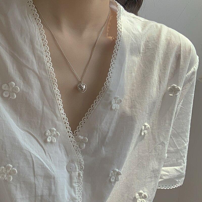 Sterling Color Graceful Lace Heart Charm Pendant Pendant Necklace Modish Stylish Gathering Party Event Choker Pendant Necklace Wedding