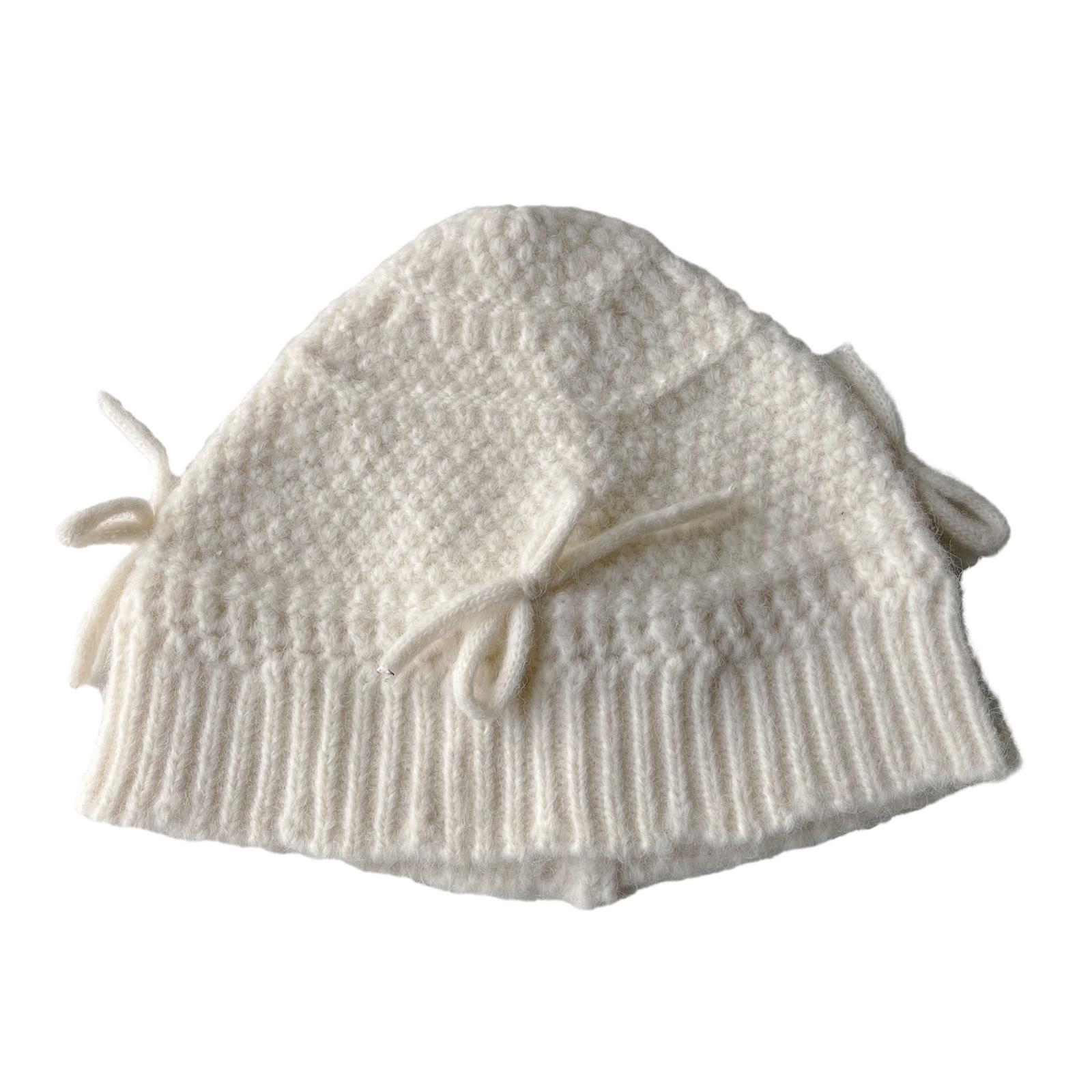 

Warm Soft Bucket Hat for Outdoor Activity Women Bowknot Beanies Cold Weather Hat Knit Pullover Cap Windproof Headwear 4