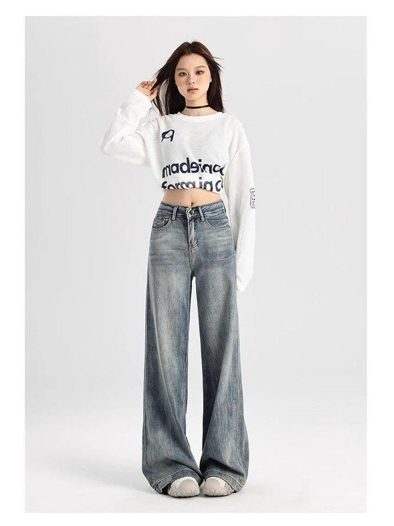 Plus Size High-Waisted Loose Denim Wide-Leg Pants for Women