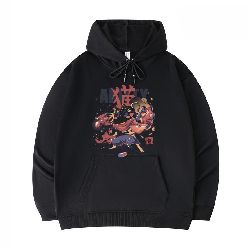

Men s Hoodies Akitty Print Funny Harajuku Style Twill imitation cotton Hoodies