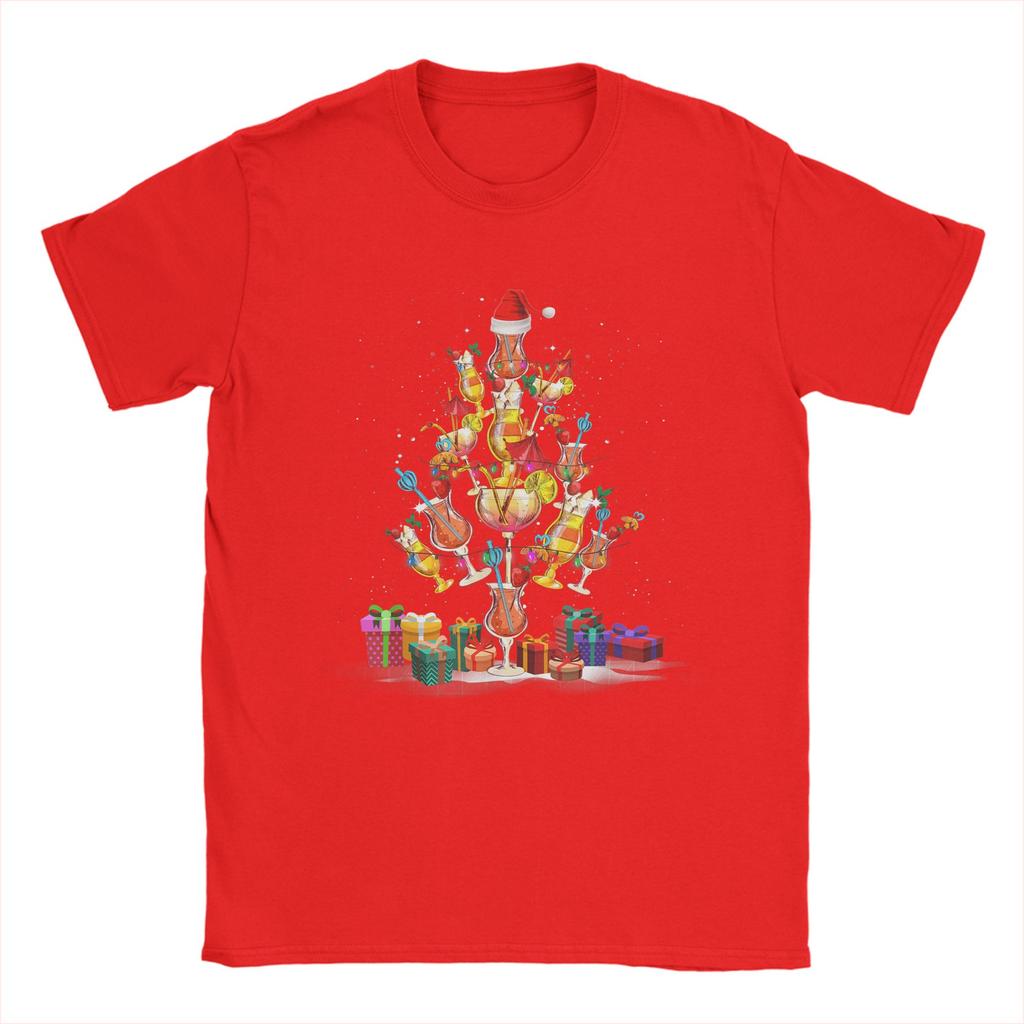 Cocktail Glasses Santa Hat Christmas Tree Drinks Xmas Pajama T-Shirts Harajuku Tee Shirt For Mens Short Sleeve Clothing