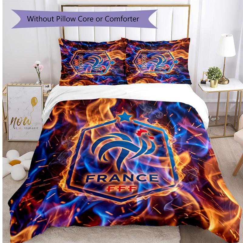 France Football Printed Bedding 3 Piece Set Cozy Breathable Bed Cover Set as Housewarming Holiday Gift