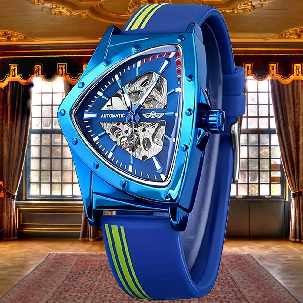 WINNER Sports Triangle Skeleton Automatic Men Watch Luminous Pointers Fashion Rubber Strap Luxury Military Mechanical Watches