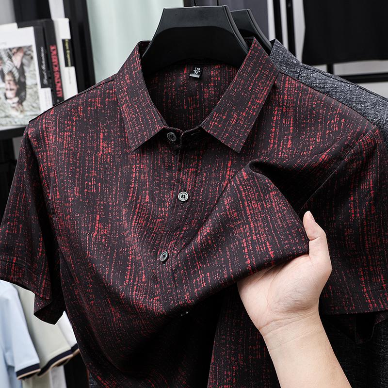 

Men s Summer Hong Kong Style Loose Collar Top Men s Short Sleeved Shirt Men s Shirt XL
