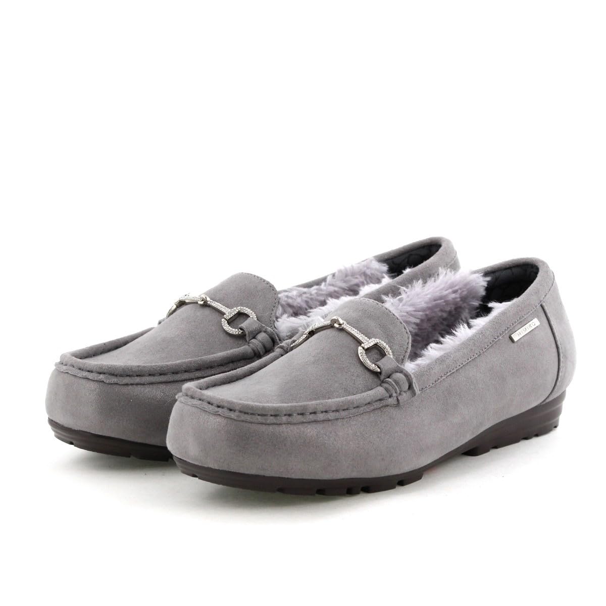 

HIMIKO Himiko fluffy moccasins with beaded details, made of soft, fluffy genuine leather and featuring a warm cushioning. 651320, gray, size 245.