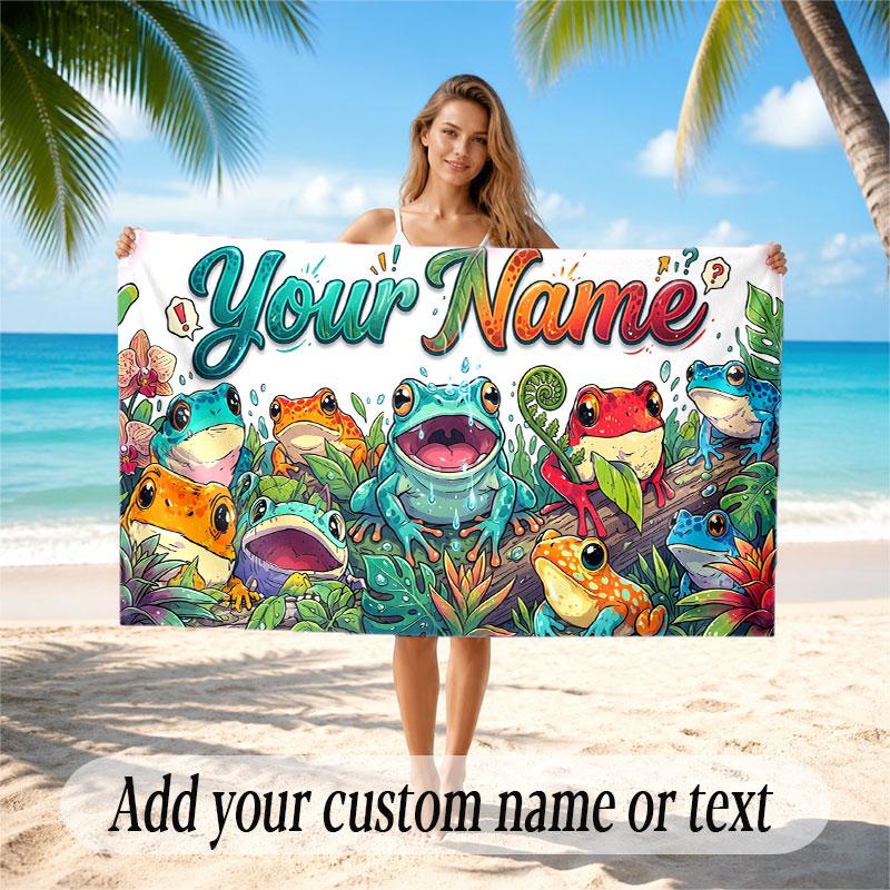 Mushroom Forest Theme Soft Beach Towel Personalized Custom Name Text Towel Portable for Beach Pool Travel