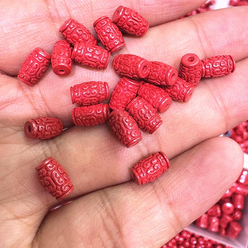 High-Content Emperor Sand Vermilion Pattern Small Barrel Spacer Beads Bracelet Red Rope DIY Ornament