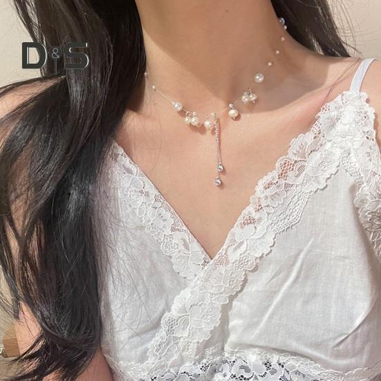 

Женское ожерелье из искусственного жемчуга, кулон-бабочка, сплошной цвет из нержавеющей стали, регулируемая длина, износостойкие полированные украшения для шеи, ювелирные изделия