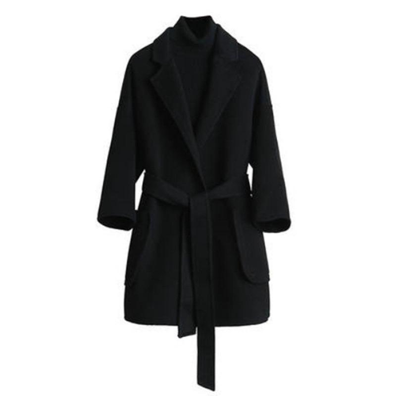 Women s Plus Size Mid-Length Wool Blend Belted Autumn Coat S