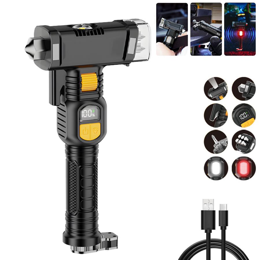 16-in-1 Broken Window LED Flashlight USB Rechargeable Zoom Flashlight Emergency COB Distress Signal Beeping Sound Security Torch