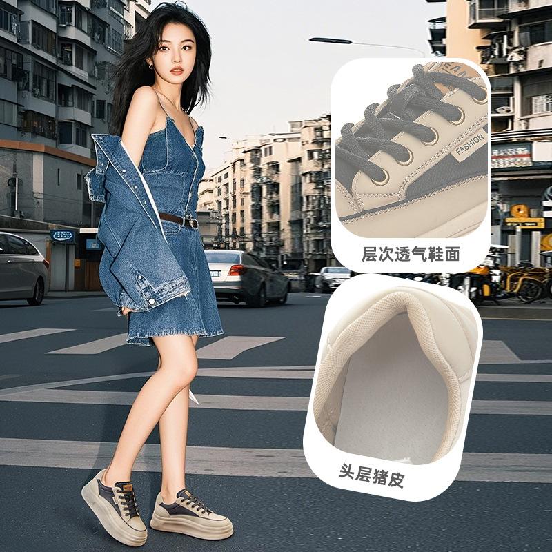 Large Size 41 Small Size 34 Leather Retro Little White Shoes 2025 Autumn New Thick Baseplate Shoes Women's Versatile Sports Women's Shoes