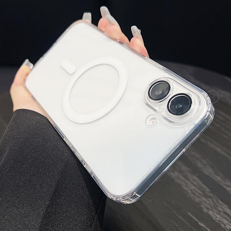 

Прозрачный Роскошный Магнитный Чехол Magsafe для iPhone 17 Air 16 15 14 13 12 11 Pro Max Plus Конфетный Цвет Гибридный Жесткий Мягкий TPU Корпус iPhone 12 белый