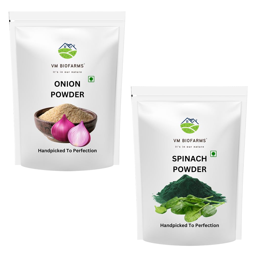 VM Biofarms Onion Powder & Spinach Powder Combo Pack | All-Natural Powder for Cooking & Flavoring | Pack of 2x500 Gram Each