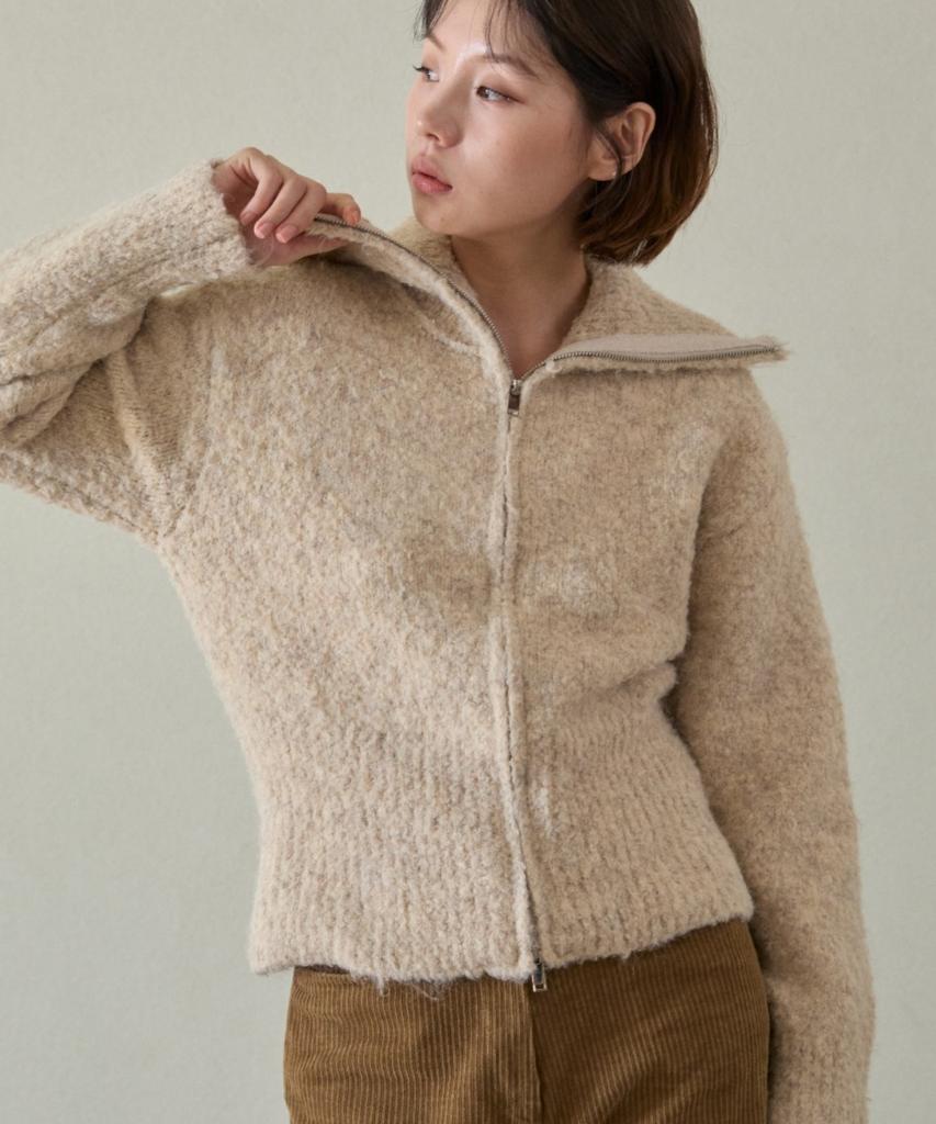 WIOE Ru Zip-Up Knit Cardigan_Oatmeal