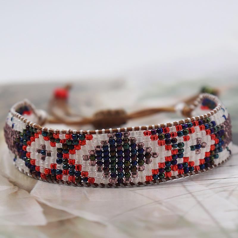 Bohemian Style Geometric Gradient Beaded Bracelet with Colorful Rice Beads