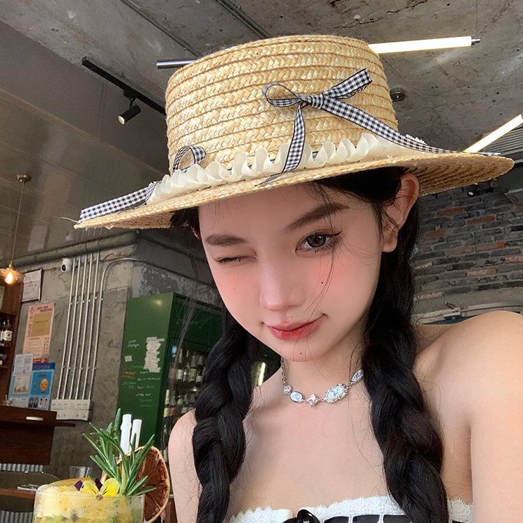 Vacation Style French Literary Straw Hat Children Summer Pastoral Small Fragrance Bow Sun Protection Hat Shade Beach Hat