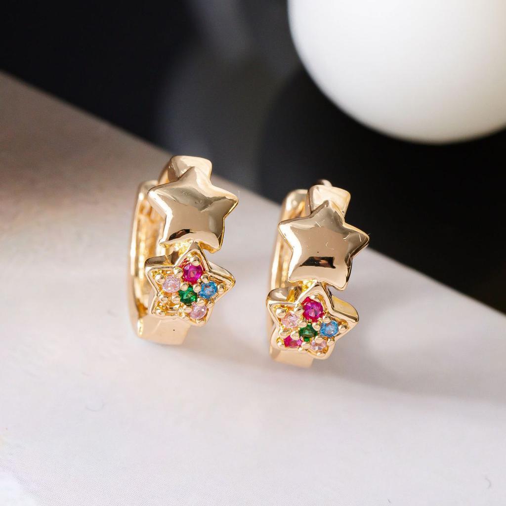 Cute Female Colorful Star Zircon Stone Hoop Earrings 2024 Trend Gold Color Summer Jewelry For Women