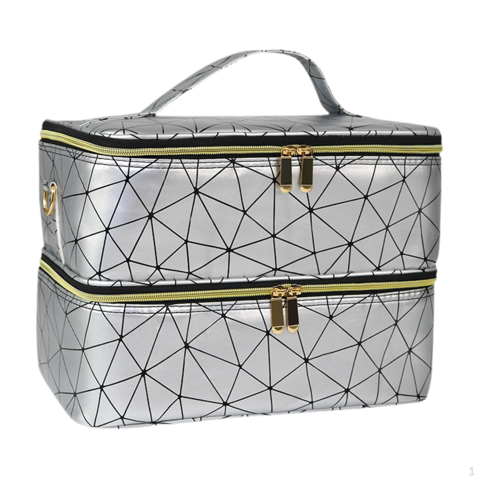 

Double Layer Nail Polish Organizer Bag Mulit Pockets Tool Large Capacity срібний