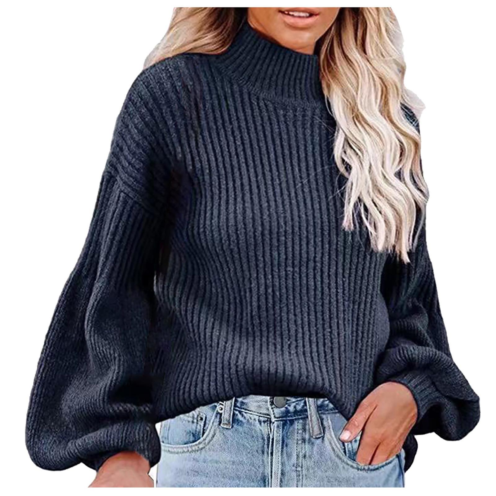 

(SU)Женский однотонный пуловер с высоким воротником и длинными рукавами, блузка, вязаный свитер