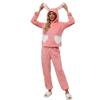 Pink Cute Bunny Ear Pajama Set Young Women - Soft Warm Loungewear Home Outdoor Wear