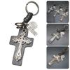 Unique Crucifix PU Leather Keychain Religious Key Ring Bag Pendant for Daily Use Trendy Punk Inspired Key Accessory