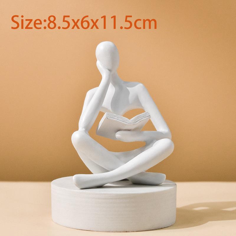 Bookshelf Decor Thinker Statue, Abstract Art Reading Thinker Sculpture Figurine Aesthetic, Modern Home Decoration for Living Room Office Desk Decor