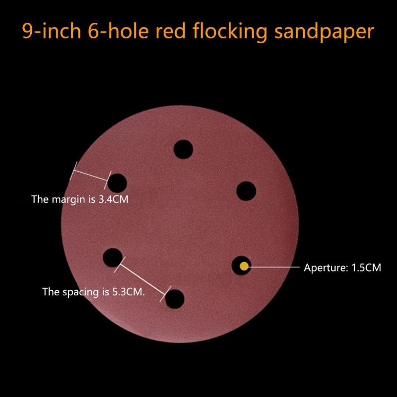 Pack of 50 9 Inch 6 Hole Aluminum Oxide Sanding Discs Suitable for Drywall Sanders Wood Finishing With Hook Loop Backing